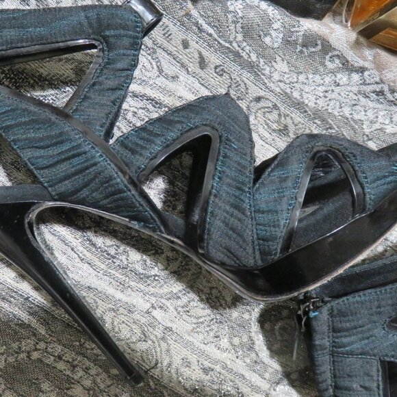 Aperlai Black Green Cutout Peep Toe Heeled Stilettos Heels Sandals Size 37 US 7 - Picture 8 of 15